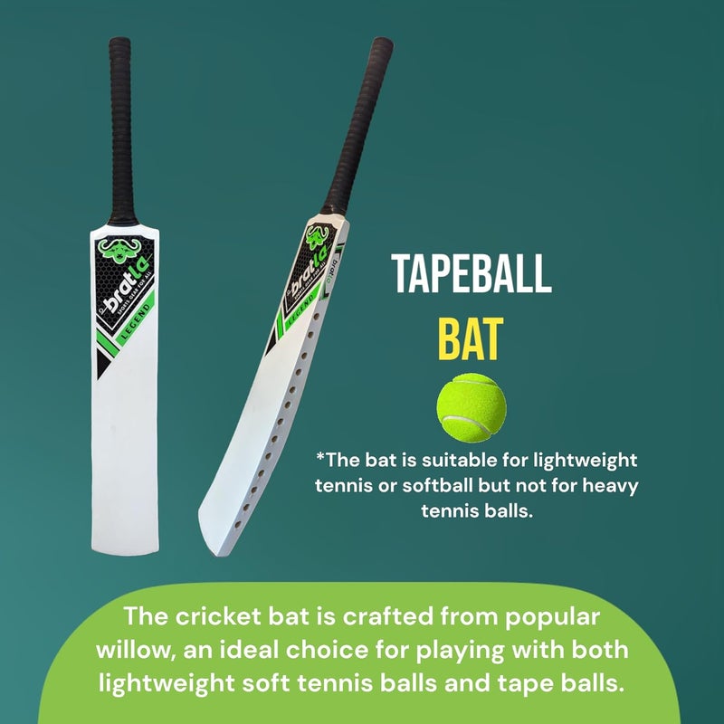 Bratla Legend Cricket Bat for Tape Ball Cricket, Ideal Cricket Bat for Tapped Tennis Ball & Softball Cricket - Full Size Men's Bat - Image 2